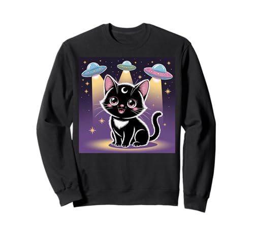 Schwarze Katze Alien UFOs Cute Kawaii Goth Girl Kleidung Pink Goth Sweatshirt von Pastel Goth Clothing Goth Accessories For Women