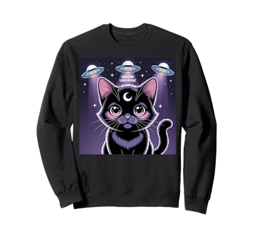 Schwarze Katze Alien UFOs Cute Kawaii Goth Girl Kleidung Pink Goth Sweatshirt von Pastel Goth Clothing Goth Accessories For Women