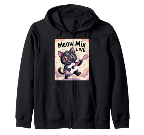 Schwarze Katze Gitarre Rock Kawaii Goth Mädchen Kleidung Pink Goth Kapuzenjacke von Pastel Goth Clothing Goth Accessories For Women