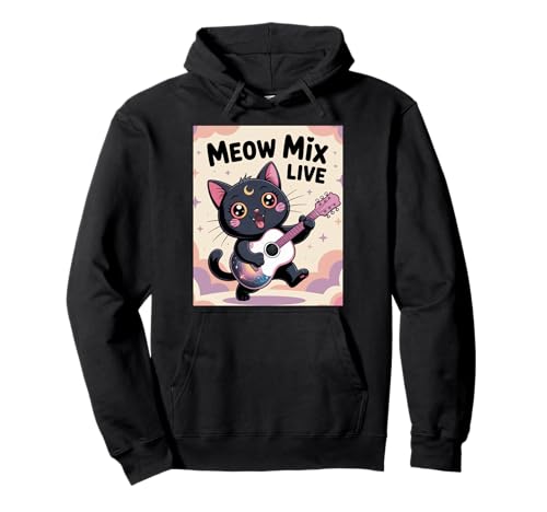 Schwarze Katze Gitarre Rock Kawaii Goth Mädchen Kleidung Pink Goth Pullover Hoodie von Pastel Goth Clothing Goth Accessories For Women