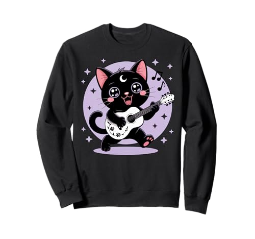 Schwarze Katze Gitarre Rock Kawaii Goth Mädchen Kleidung Pink Goth Sweatshirt von Pastel Goth Clothing Goth Accessories For Women