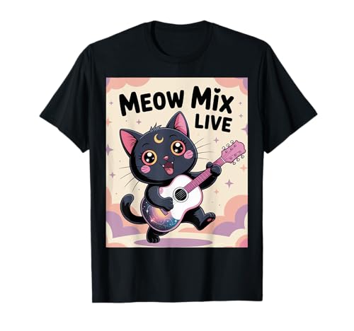Schwarze Katze Gitarre Rock Kawaii Goth Mädchen Kleidung Pink Goth T-Shirt von Pastel Goth Clothing Goth Accessories For Women