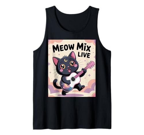 Schwarze Katze Gitarre Rock Kawaii Goth Mädchen Kleidung Pink Goth Tank Top von Pastel Goth Clothing Goth Accessories For Women