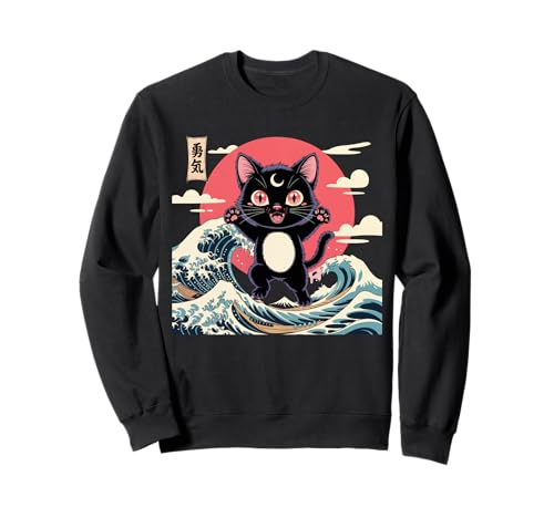 Schwarze Katze Japanische Kunst Kawaii Goth Mädchen Kleidung Pink Goth Sweatshirt von Pastel Goth Clothing Goth Accessories For Women
