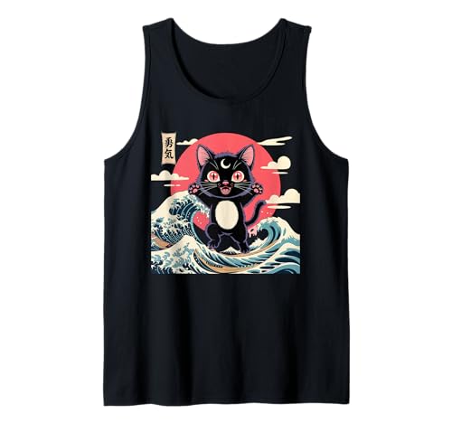 Schwarze Katze Japanische Kunst Kawaii Goth Mädchen Kleidung Pink Goth Tank Top von Pastel Goth Clothing Goth Accessories For Women