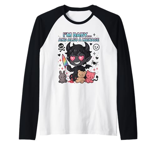 I'm Baby And Also A Menace Queer Cute Demon Pride Raglan I'm Baby And Also A Menace Queer Cute Demon Pride Raglan von Pastel Goth LGBTQ Funny Chaos Demoncore Apparel