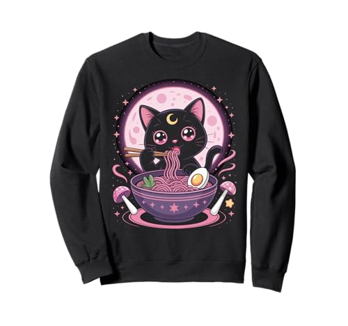 Pastell Goth Kleidung Schwarze Katze Essen Ramen Goth Mädchen Kleidung Sweatshirt von Pastel Goth Shirts For Women Pastel Goth Clothes