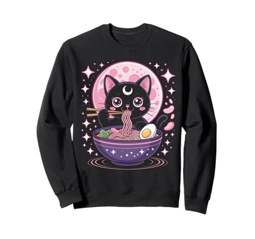 Pastell Goth Kleidung Schwarze Katze Essen Ramen Goth Mädchen Kleidung Sweatshirt von Pastel Goth Shirts For Women Pastel Goth Clothes