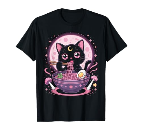 Pastell Goth Kleidung Schwarze Katze Essen Ramen Goth Mädchen Kleidung T-Shirt von Pastel Goth Shirts For Women Pastel Goth Clothes