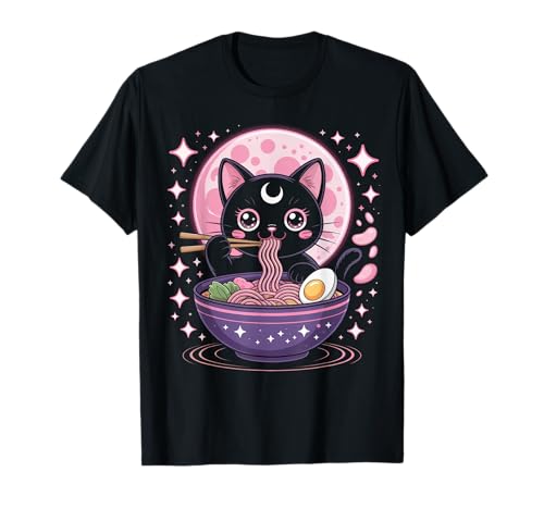 Pastell Goth Kleidung Schwarze Katze Essen Ramen Goth Mädchen Kleidung T-Shirt von Pastel Goth Shirts For Women Pastel Goth Clothes