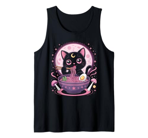 Pastell Goth Kleidung Schwarze Katze Essen Ramen Goth Mädchen Kleidung Tank Top von Pastel Goth Shirts For Women Pastel Goth Clothes