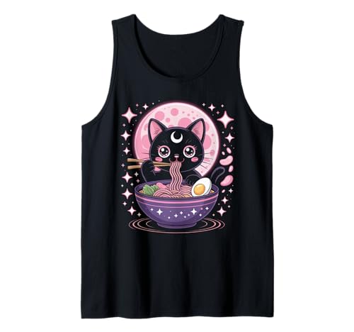 Pastell Goth Kleidung Schwarze Katze Essen Ramen Goth Mädchen Kleidung Tank Top von Pastel Goth Shirts For Women Pastel Goth Clothes