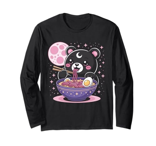 Pastell Gothic Kleidung Bär Essen Ramen Goth Mädchen Kleidung Langarmshirt von Pastel Goth Shirts For Women Pastel Goth Clothes