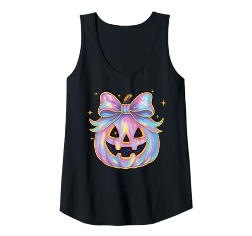 Damen Süßes pastellfarbenes Halloween-Kürbisgesicht mit Schleife und Sternen, gruselig Tank Top von Pastel Goth Spooky Cute Halloween Aesthetic Wear