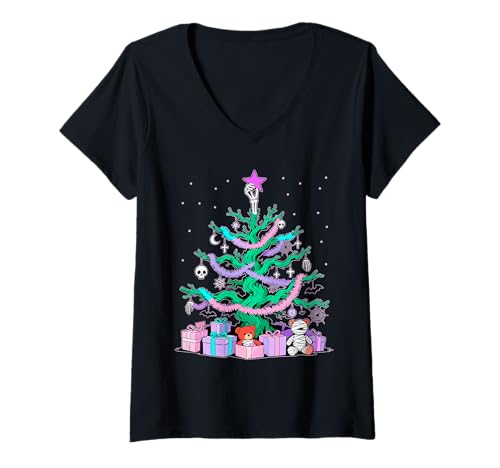 Damen Pastell Goth Weihnachtsbaum Süß Gruselig Gothmas T-Shirt mit V-Ausschnitt von Pastel Gothmas Aesthetic Apparel