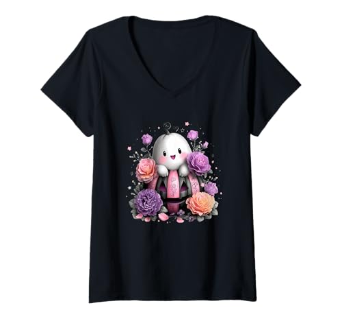Damen Entzückender Kürbisgeist umgeben von Rosen T-Shirt mit V-Ausschnitt Damen Entzückender Kürbisgeist umgeben von Rosen T-Shirt mit V-Ausschnitt von Pastel Halloween Ghost Floral Aesthetic Delight