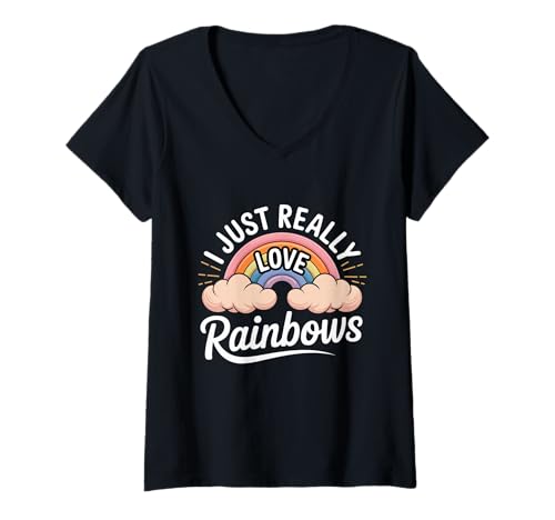 Damen I Just Really Love with Rainbows Pastell Cute Clouds Rainbow T-Shirt mit V-Ausschnitt Damen I Just Really Love with Rainbows Pastell Cute Clouds Rainbow T-Shirt mit V-Ausschnitt von Pastel Rainbow Aesthetic Cloud Color Love