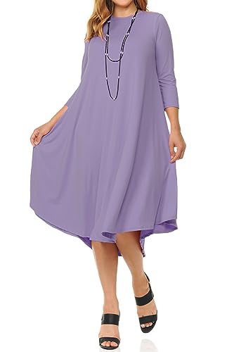 Pastel by Vivienne Damen A-Linie Swing 3/4 Ärmel Midi Kleid Übergröße Casual Curvy, Flieder, X-Large Mehr von Pastel by Vivienne