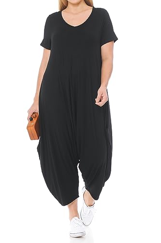 Pastel by Vivienne Damen Kurzarm Harem Jumpsuit Übergröße - Schwarz - X-Groß von Pastel by Vivienne