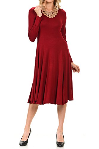 Pastel by Vivienne Damen Midi-Kleid mit langen Ärmeln, Passform und Flare - Rot - Klein von Pastel by Vivienne