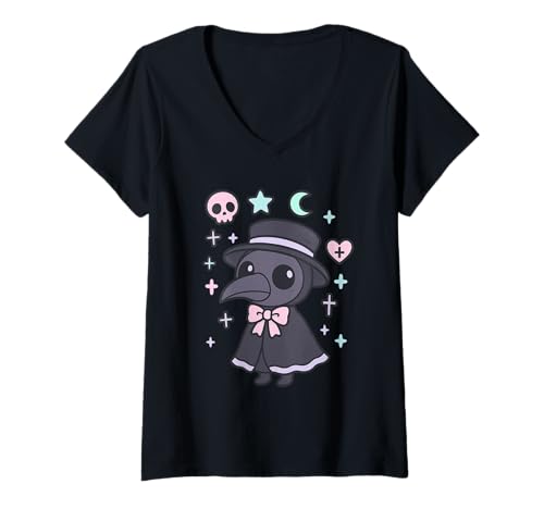 Damen Pastell Goth süße gruselige Pest Doktor T-Shirt mit V-Ausschnitt von Pastell Goth Shirts & Co.