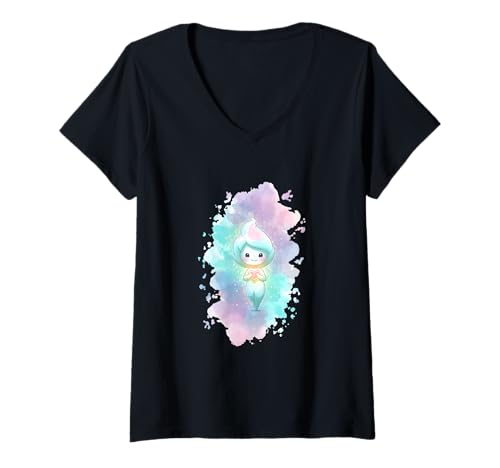 Damen Süßes Geistwesen in Pastell – Liebevolles Fantasy Design T-Shirt mit V-Ausschnitt von Pastellwesen Design Studio