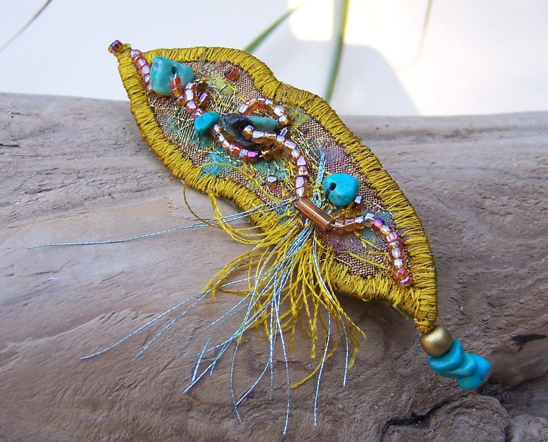 stoff-Collage-stick-Pin, Senf von PasticheStudio