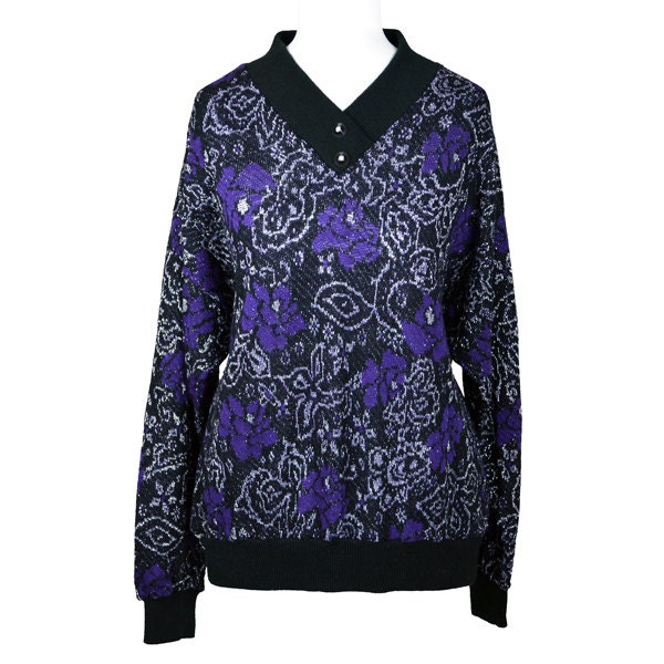 Geblümter Pullover Mit V-Ausschnitt in Schwarz 12 von PasticheUK