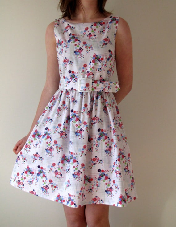 1950Er Jahre Vintage-stil Helles Florales Sommerkleid von PastimeClothing