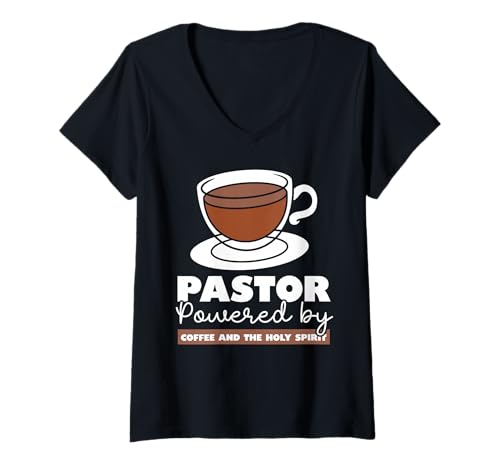 Damen Pastor Kaffee Heilige Inspiration T-Shirt mit V-Ausschnitt von Pastor funny pastor sayings