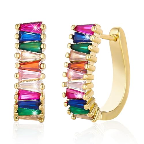 1 Paar Chunky Hoop Ohrringe Gold plattiert Frauen Ohrringe mit farbenfrohen kubischen Verzierung Leichten hypoallergenen trendigen Huggie Hoop -Schmuck, Gold 1 Paar Chunky Hoop Ohrringe Gold plattiert Frauen Ohrringe mit farbenfrohen kubischen Verzierung Leichten hypoallergenen trendigen Huggie Hoop -Schmuck, Gold von Pastoralist