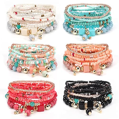 Boho -Armbänder für Frauen stapelbar, 6 Sets/48 PCs Stapelbare Armbänder Wrap Bohemian Perlen Armbänder Bunte Schmuckarmbänder für Mädchen von Pastoralist