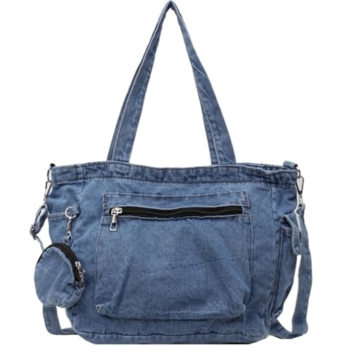 Pastoralist Denim-Umhängetasche, Jeansbeutel für Frauen lässig Crossbody Multi-Tocket-Schulter mit Totentasche und Hängebeutel große Kapazität Reißverschluss, Geschenke für Frauen von Pastoralist