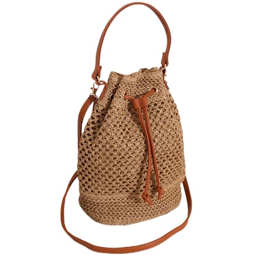 Strohschaufelbeutel Sommer Stroh Umhängetasche mit verstellbarem Schultergurt Strand Strand Weidenbeutel Kordelschluss Schließung gewebter Crossbody -Tasche für Frauen Urlaub Kaffee, Strohschaufelbeu von Pastoralist