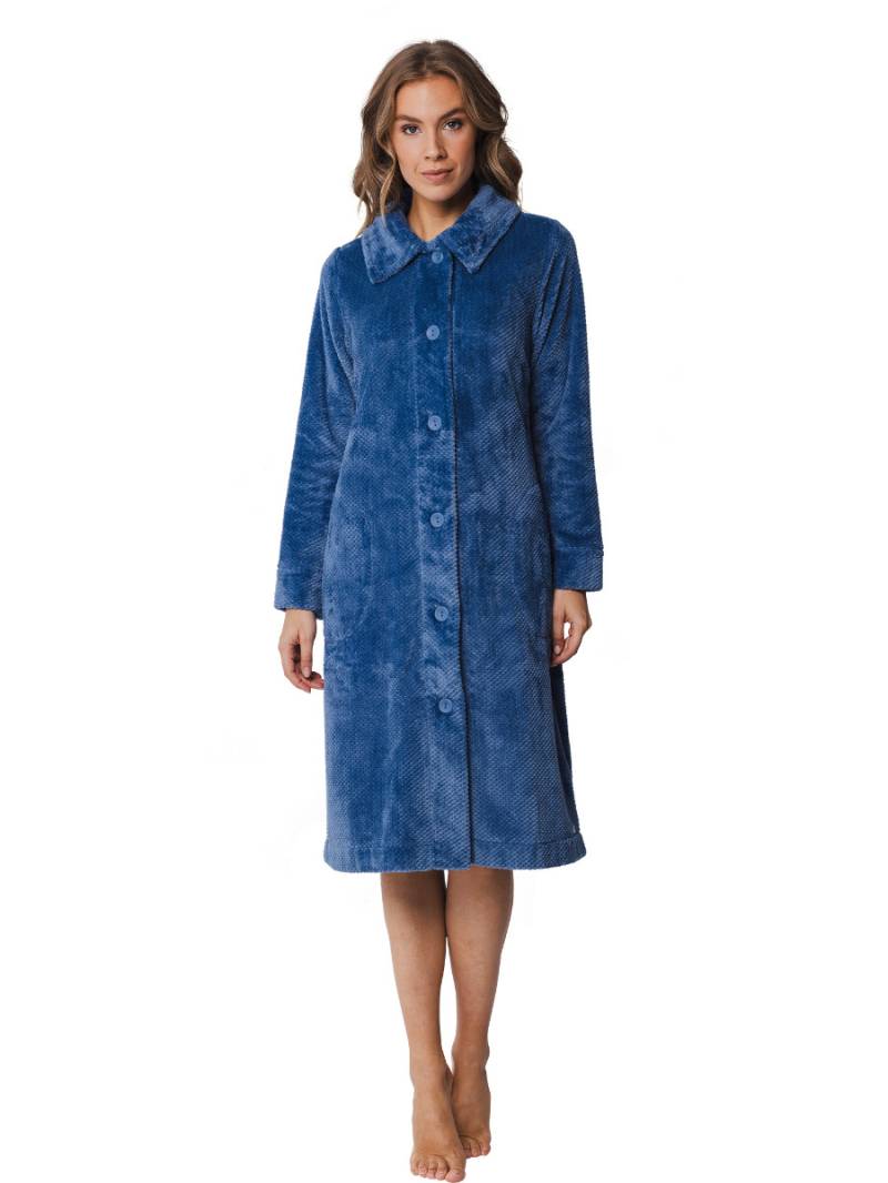 Blauwe damesbadjas met knoopsluiting - zacht fleece-(52-54) XXL von Pastunette