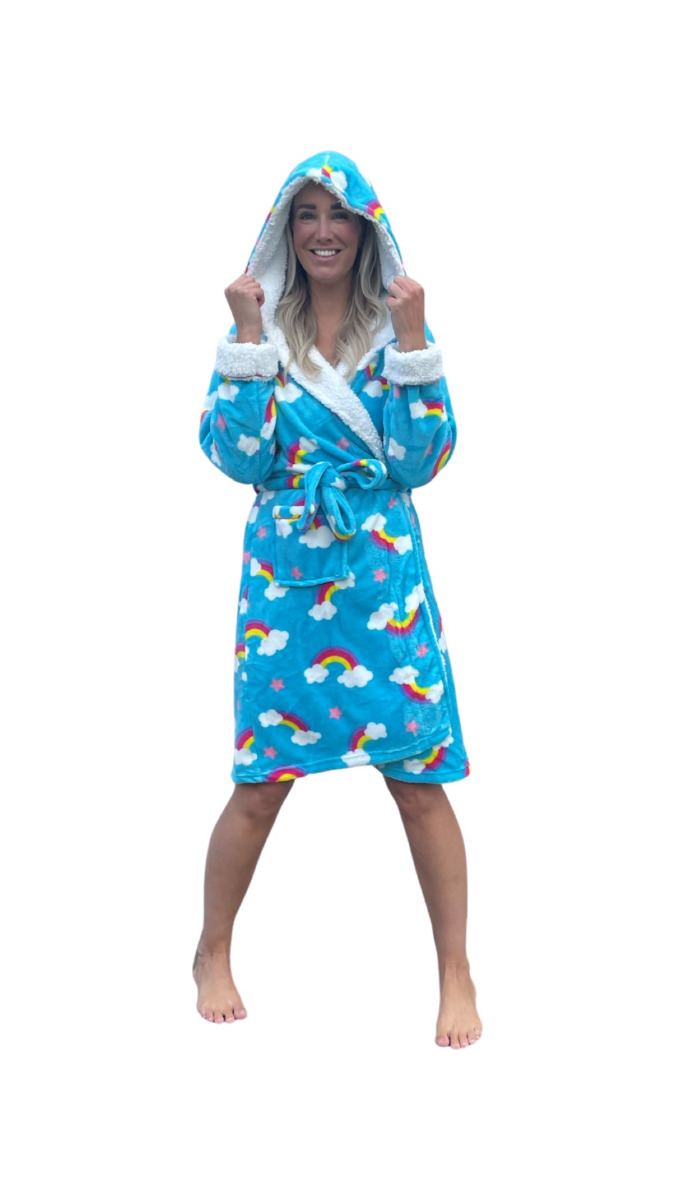 Damesbadjas regenboog met capuchon - luxe fleece-xl von Pastunette
