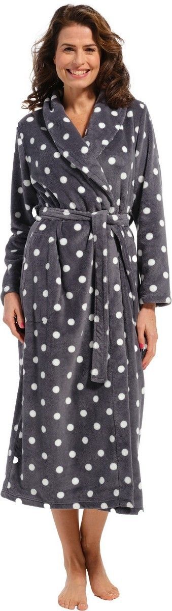Grijze fleece damesbadjas met stippen - extra lang-(44-46) L von Pastunette