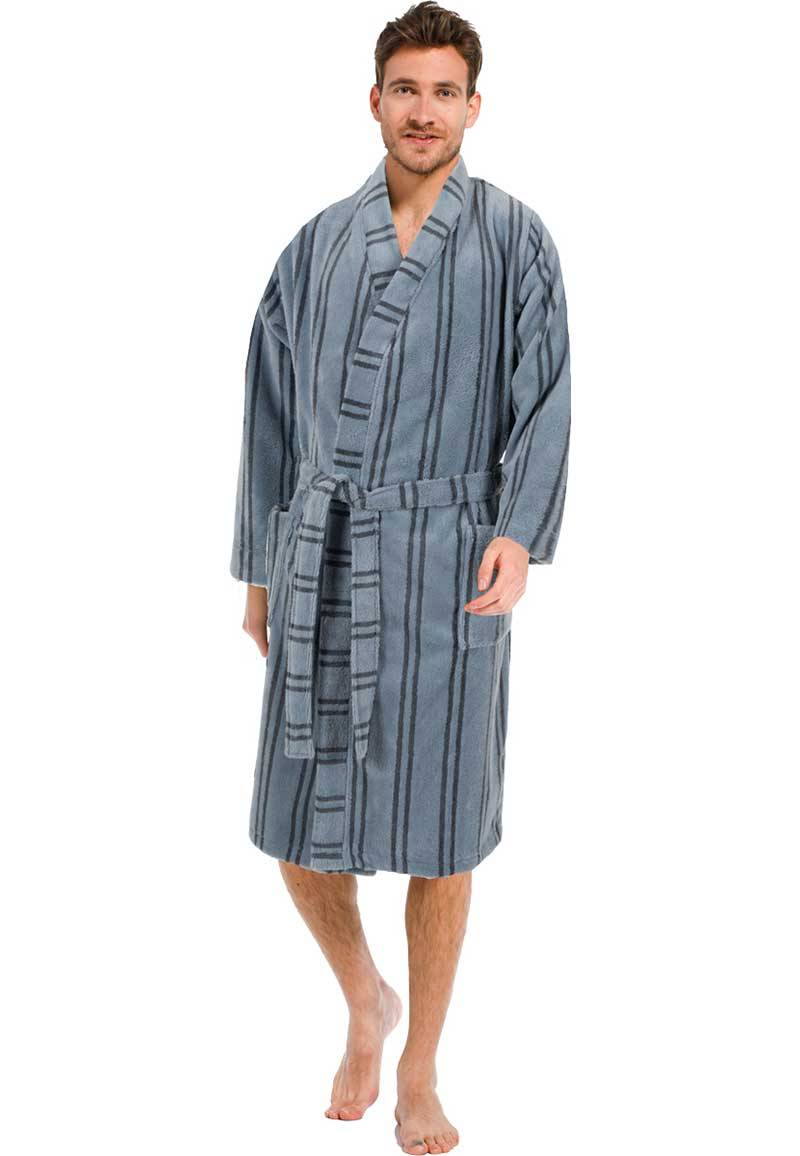 Grijze fleece heren kimono met strepen-XXL-56 von Pastunette