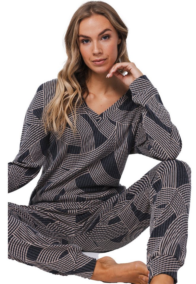 Pastunette Schlafanzug Damen Flanell Pyjama mit Bündchen (2 tlg) Modisches Design von Pastunette