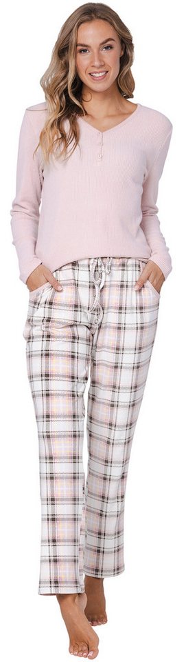 Pastunette Schlafanzug Damen Pyjama mit Flanellhose (2 tlg) Modisches Design von Pastunette