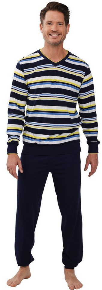 Pastunette Schlafanzug Herren pyjama lang mit Bündchen (2 tlg) Baumwolle von Pastunette