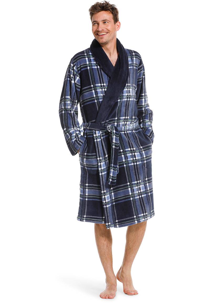 Zachte herenbadjas ruit blauw - fleece-L - 52 von Pastunette