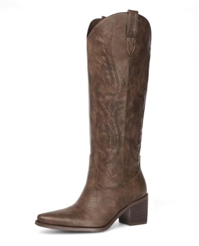 Pasuot Weiße Cowboystiefel für Damen – breite Wade, Cowgirl-Stiefel, kniehohe Stiefel mit seitlichem Reißverschluss und Stickerei, spitzer Zehenbereich, Western-Outfit-Stiefel, klobiger Absatz, Pasuot Weiße Cowboystiefel für Damen – breite Wade, Cowgirl-Stiefel, kniehohe Stiefel mit seitlichem Reißverschluss und Stickerei, spitzer Zehenbereich, Western-Outfit-Stiefel, klobiger Absatz, von Pasuot