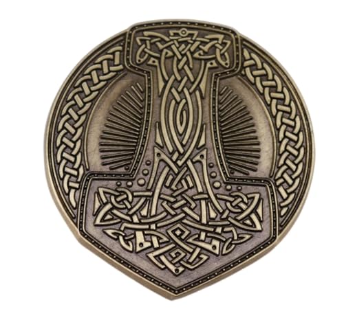 Patch Nation Brosche Thors Hammer Mjolnir Wikinger nordische Rune filigrane Bronze Metall Anstecknadel Brosche, 36mm Wide 40mm High, Aluminium von Patch Nation
