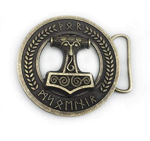 Patch Nation Thor's Mjolnir Runden Wikinger Nordisch Cosplay Gürtelschnalle Belt Buckle (Gold) von Patch Nation