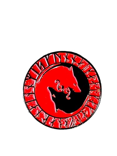 Patch Nation Viking Wolf Geri and Freki Norse Rune Nordische Rune Wikinger Metall Anstecknadel Brosche (Rot) von Patch Nation