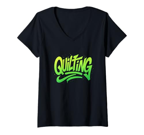 Damen Quilten, Graffiti-Street-Art-Design T-Shirt mit V-Ausschnitt Damen Quilten, Graffiti-Street-Art-Design T-Shirt mit V-Ausschnitt von Patch Street