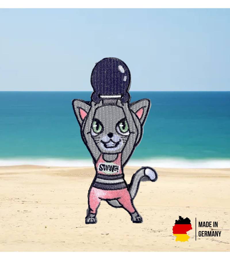 Moral Patch - Fitness Statement Kitty Kettlebell Velcro Embroidered Patch Gestickter von PatchPanorama