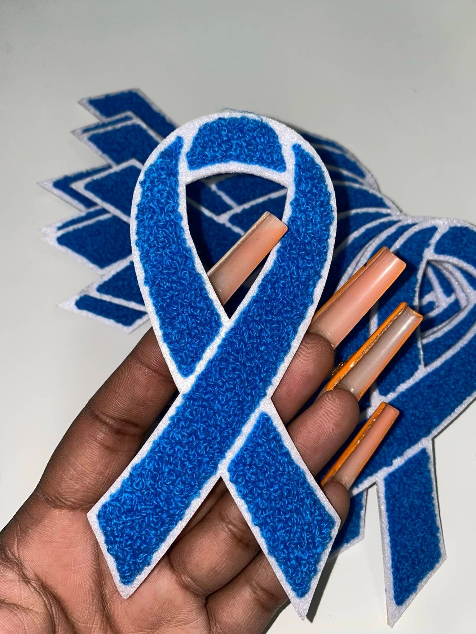 Neu 1-Teilig, Dickdarm & Rektum Krebs "Blauer Chenille" Aufnäher Zum Aufbügeln, 5.5" Aufbügler, Aufnäher/Applikation, Support Ribbon von PatchPartyClub