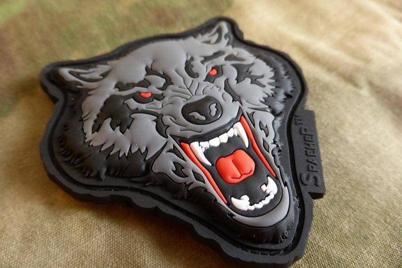 Angry Wolf Head Patch, Rot/3D Rubber Patch von PatchSnatchedShop